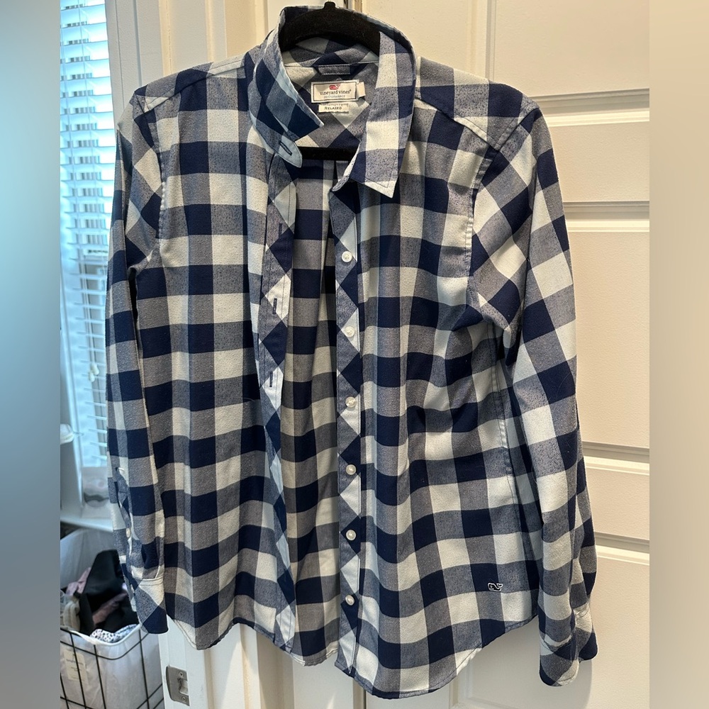Vineyard Vines Navy and White Plaid Shirt
